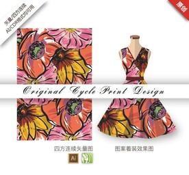 矢量简约抽象菊花无缝图案