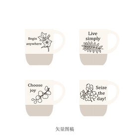 黑色线条植物杯子花纹