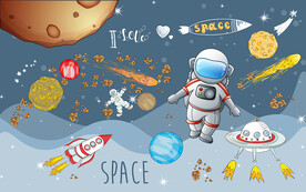 卡通宇宙太空人儿童房背景墙