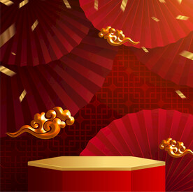 红色国潮国风祥云展台背景