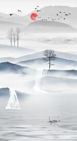 装饰画 水墨山水风景画