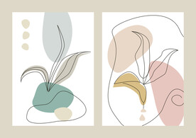 手绘抽象线条树叶家居装饰画