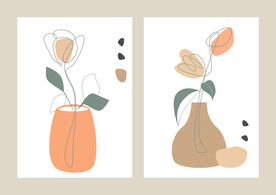 抽象手绘植物盆栽花卉装饰无框画