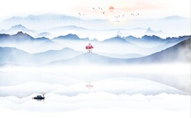 新中式蓝色水墨山水电视背景墙