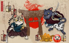 武士猫日本料理餐饮背景墙