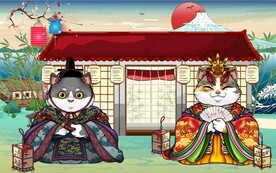 浮世绘日本猫料理餐饮背景墙