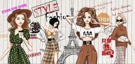 欧美风时尚美女服装店背景墙