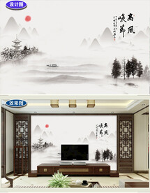 水墨山水画背景墙