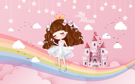 卡通可爱小公主彩虹儿童房背景墙