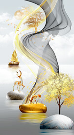 瓷晶画 线条抽象画 麋鹿