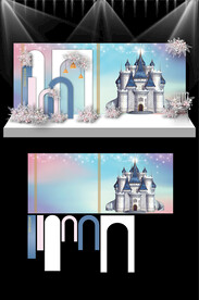 蓝色梦幻城堡婚礼现场KT板