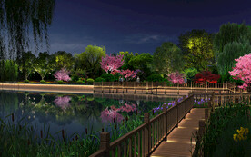 沿河栈道景观夜景亮化效果图