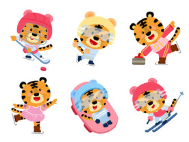 冬季奥运会的6只可爱小老虎运动