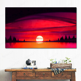 落日夕阳黄昏景色油画装饰画