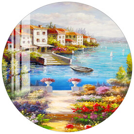 油画地中海风情圆形装饰画