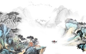 国画 别墅背景山水 TIF分层