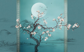 新中式梅花山水背景墙