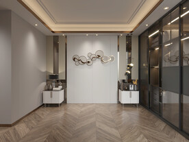 现代简约卧室背景墙3D场景