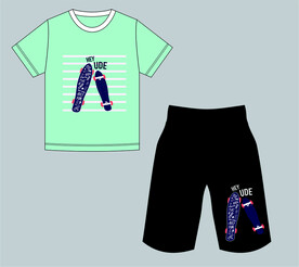 滑板印花T恤裤子童装套装