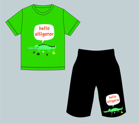 卡通鳄鱼印花T恤裤子童装套装
