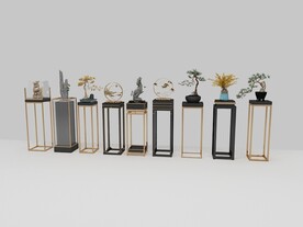 新中式花架装饰摆件盆景组合