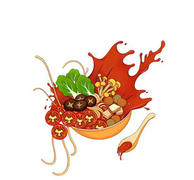 番茄火锅汤底商业包装插画