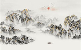 新中式水墨山水国画电视背景墙