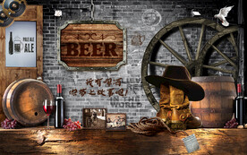 复古啤酒酒吧背景墙