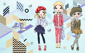 卡通女孩服装店背景墙