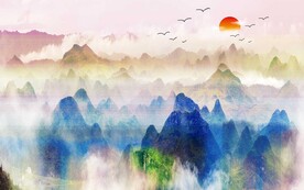 新中式水墨山水电视沙发背景墙