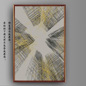 北欧风抽象金色建筑线条装饰画