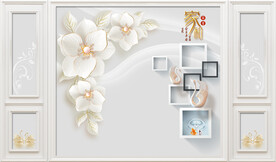 电视背景墙 家和富贵 白色花朵