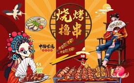 国潮烧烤撸串背景墙图片