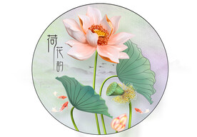 现代浮雕荷花圆框装饰画