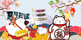 招财猫料理店背景墙