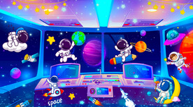 卡通星空宇航员背景墙