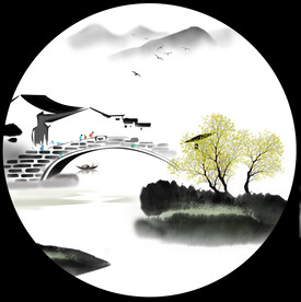 高清分层圆形水墨山水