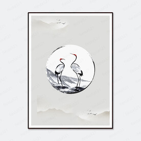 中国风亭亭玉立仙鹤装饰画