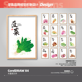 超市蔬菜水彩风格柱子挂画图