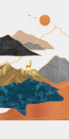 轻奢装饰画 山水画 麋鹿