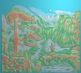 新品 精品松鹤 山水精雕图