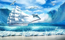 大海海景海鸥海浪背景墙