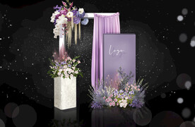 紫色婚礼迎宾区签到区ps效果图