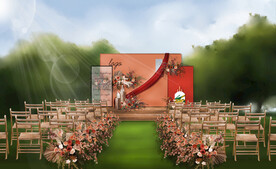 橙红户外草坪婚礼ps分层效果图