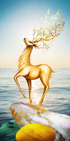 轻奢装饰画 麋鹿石头