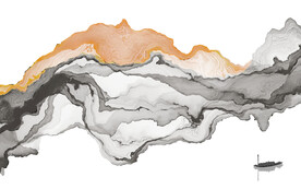 轻奢装饰画 抽象水墨线条弧线船