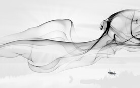 轻奢装饰画 抽象水墨线条弧线船