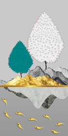 轻奢装饰画 麋鹿 白色树 金鱼