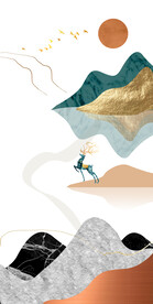 轻奢装饰画 麋鹿 日出