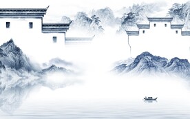 徽派背景墙山水图 TIF分层